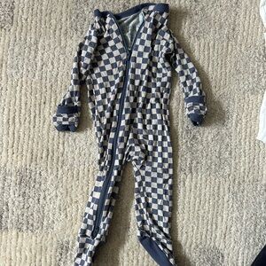 Jersey Checkered Blue and Cream Baby Footed Onesie